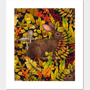 Autumn Rabbit on black Posters and Art